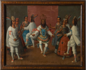 Anónimo, Demostración de la Danza de Indios, 1775-1800, óleo sobre lienzo, 50,0 x 64,0 cm. Madrid: Museo de América (inv.-no .: 2009/05/18)